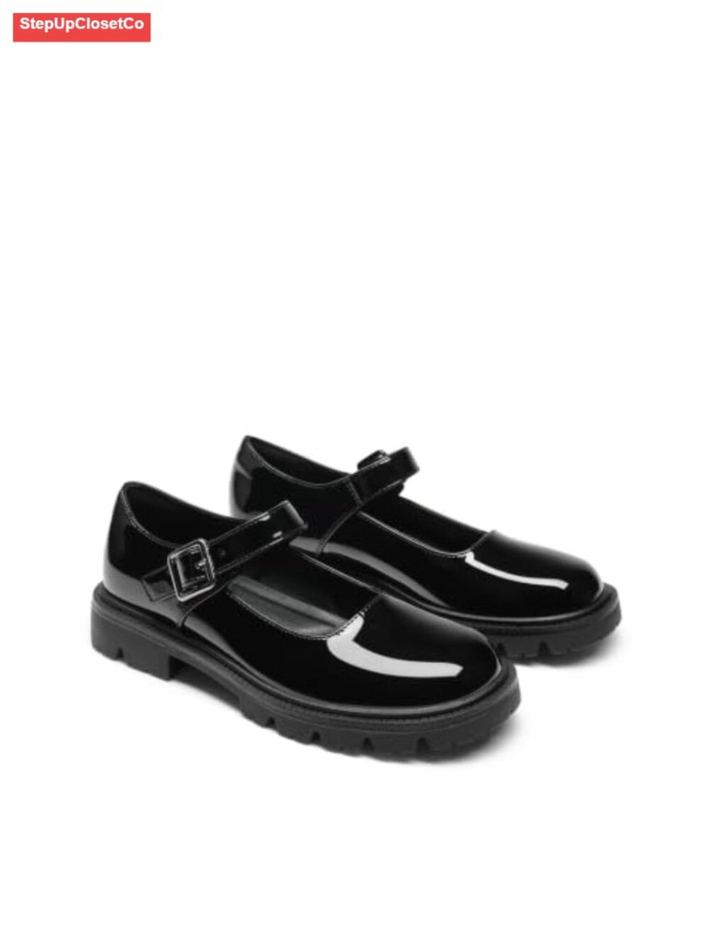 Chunky Mary Jane Flats for Women - Faux Leather Platform Shoes